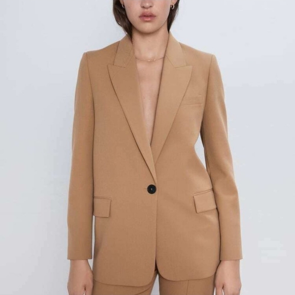 Zara Camel Tan Single Breast Blazer Jacket XS Neutral Corporate